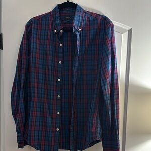 J. Crew Men's Slim Medium Blue and Purple Plaid Button Down Shirt